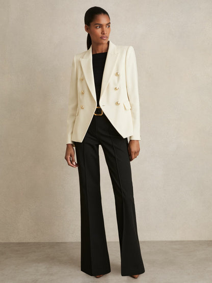 Reiss Tailored Fit Textured Double Breasted Blazer in White