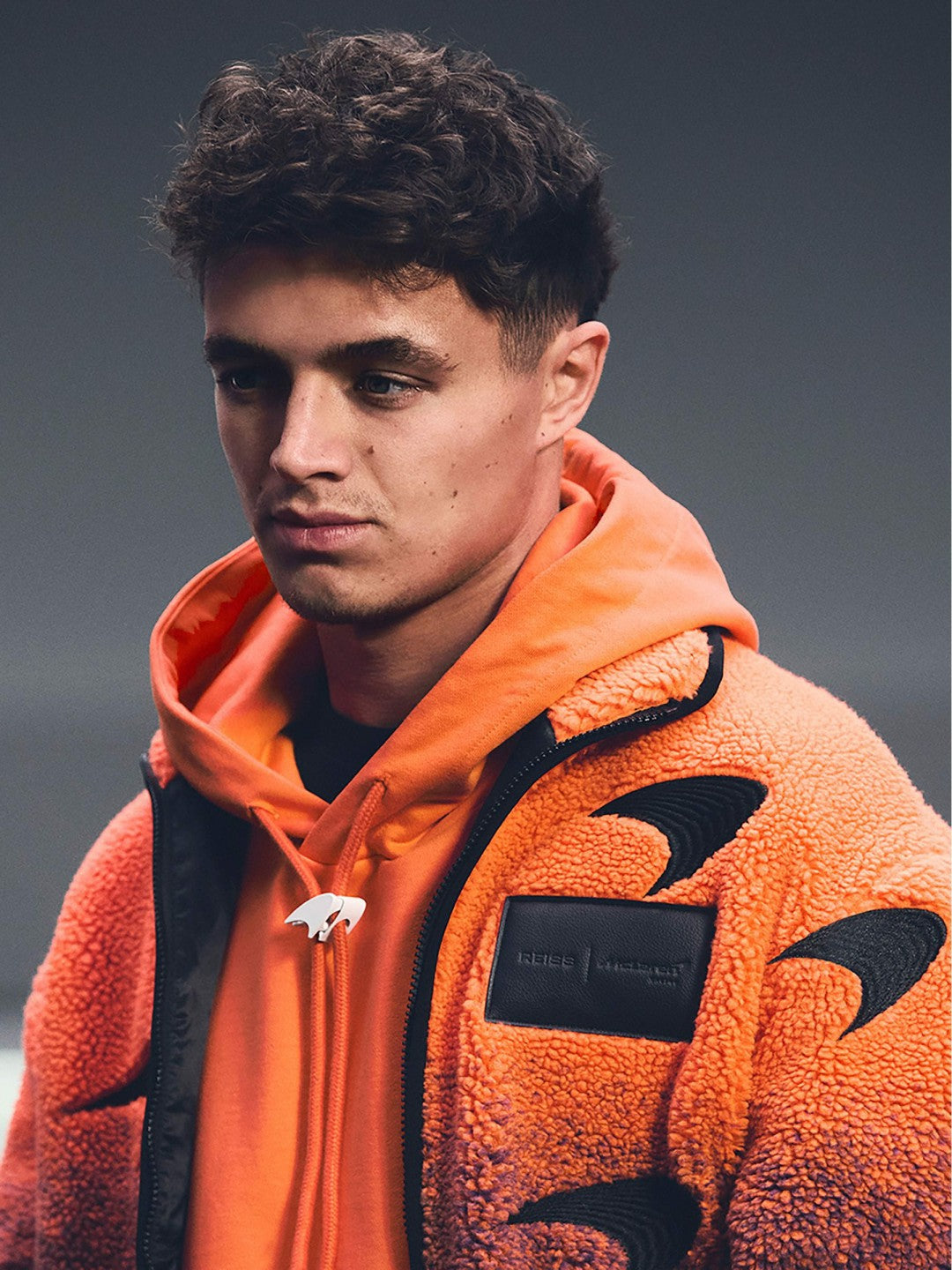 Reiss Unisex Fit McLaren F1 Team Ombré Fleece Jacket in Papaya Orange/Purple