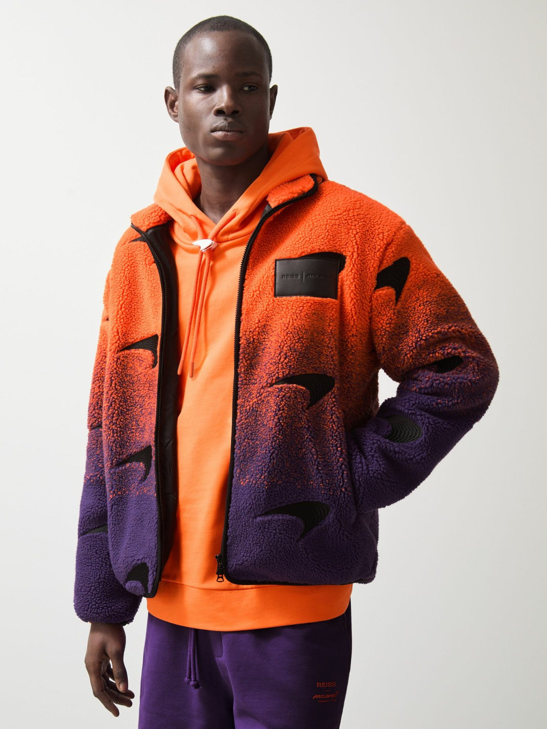 Reiss Unisex Fit McLaren F1 Team Ombré Fleece Jacket in Papaya Orange/Purple