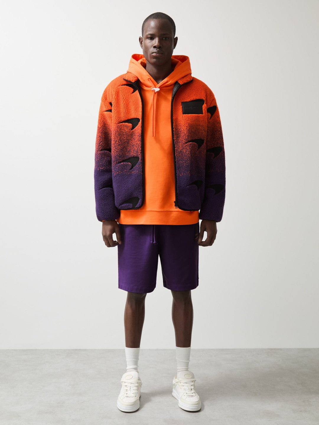 Reiss Unisex Fit McLaren F1 Team Ombré Fleece Jacket in Papaya Orange/Purple
