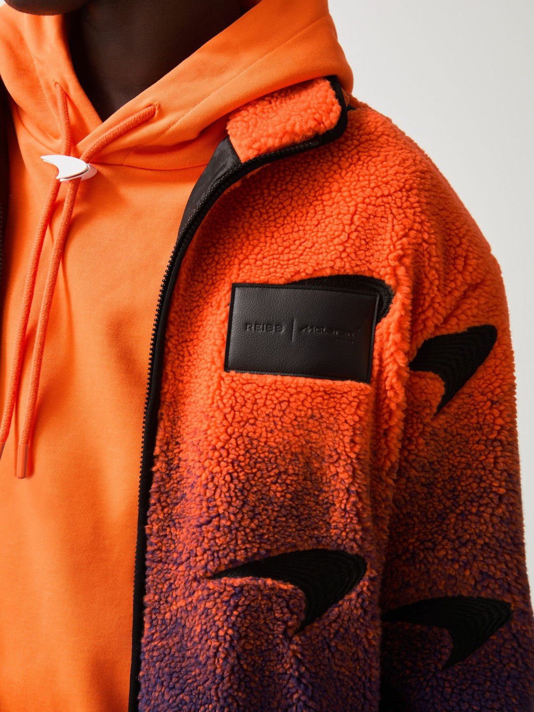 Reiss Unisex Fit McLaren F1 Team Ombré Fleece Jacket in Papaya Orange/Purple
