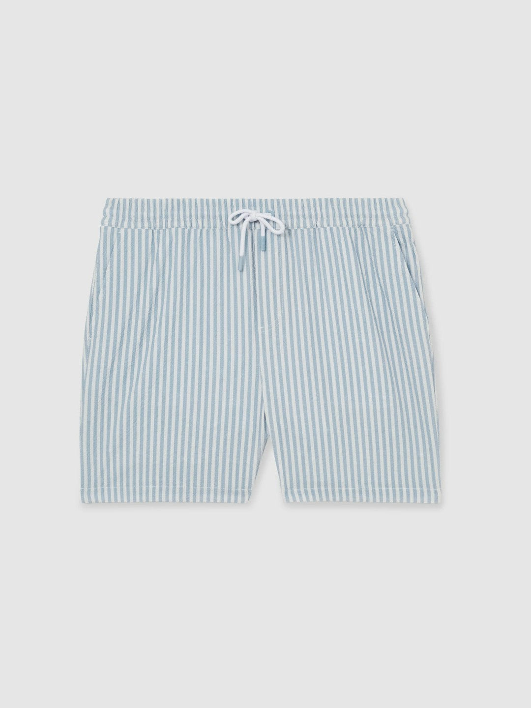 Reiss Seersucker Stripe Swim Shorts in Soft Blue/White