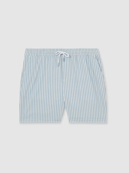 Reiss Seersucker Stripe Swim Shorts in Soft Blue/White