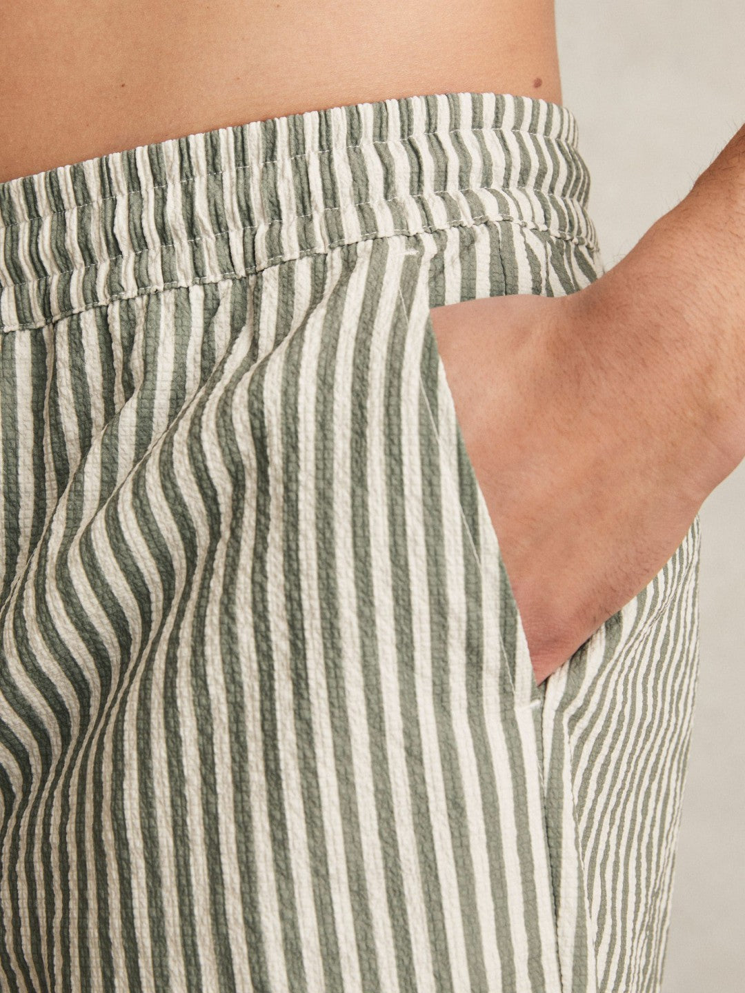 Reiss Seersucker Stripe Swim Shorts in Sage/White