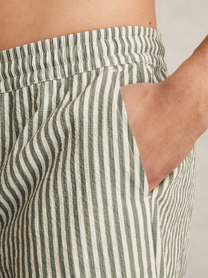 Reiss Seersucker Stripe Swim Shorts in Sage/White
