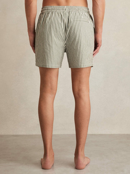 Reiss Seersucker Stripe Swim Shorts in Sage/White
