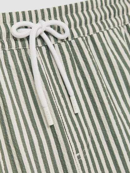 Reiss Seersucker Stripe Swim Shorts in Sage/White