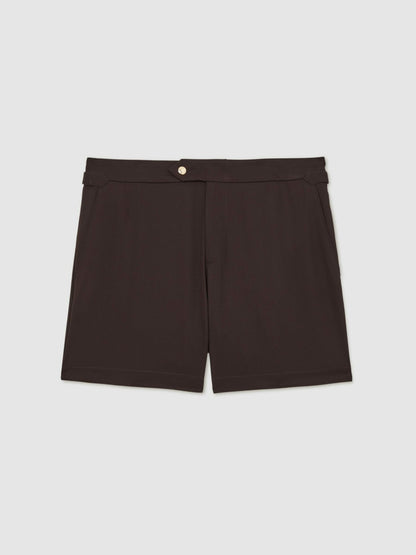 Reiss Side-Adjuster Swim Shorts in Chocolate Brown