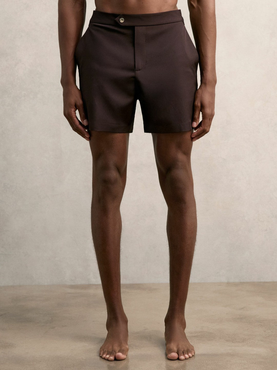 Reiss Side-Adjuster Swim Shorts in Chocolate Brown