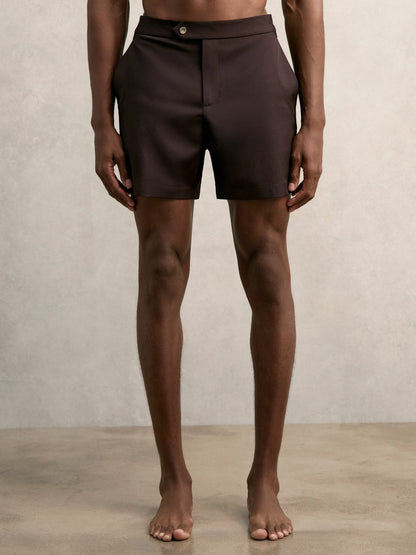Reiss Side-Adjuster Swim Shorts in Chocolate Brown
