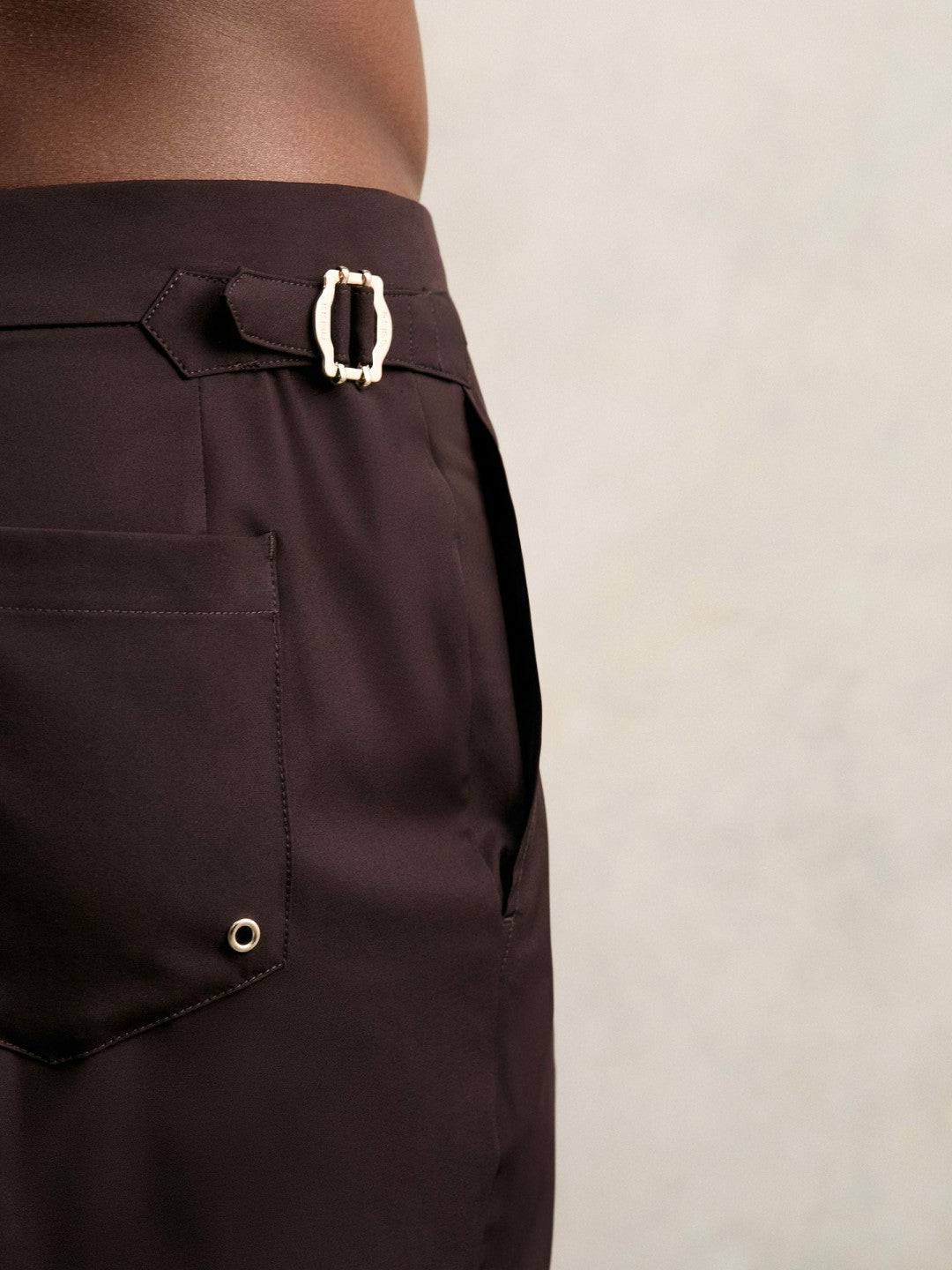 Reiss Side-Adjuster Swim Shorts in Chocolate Brown