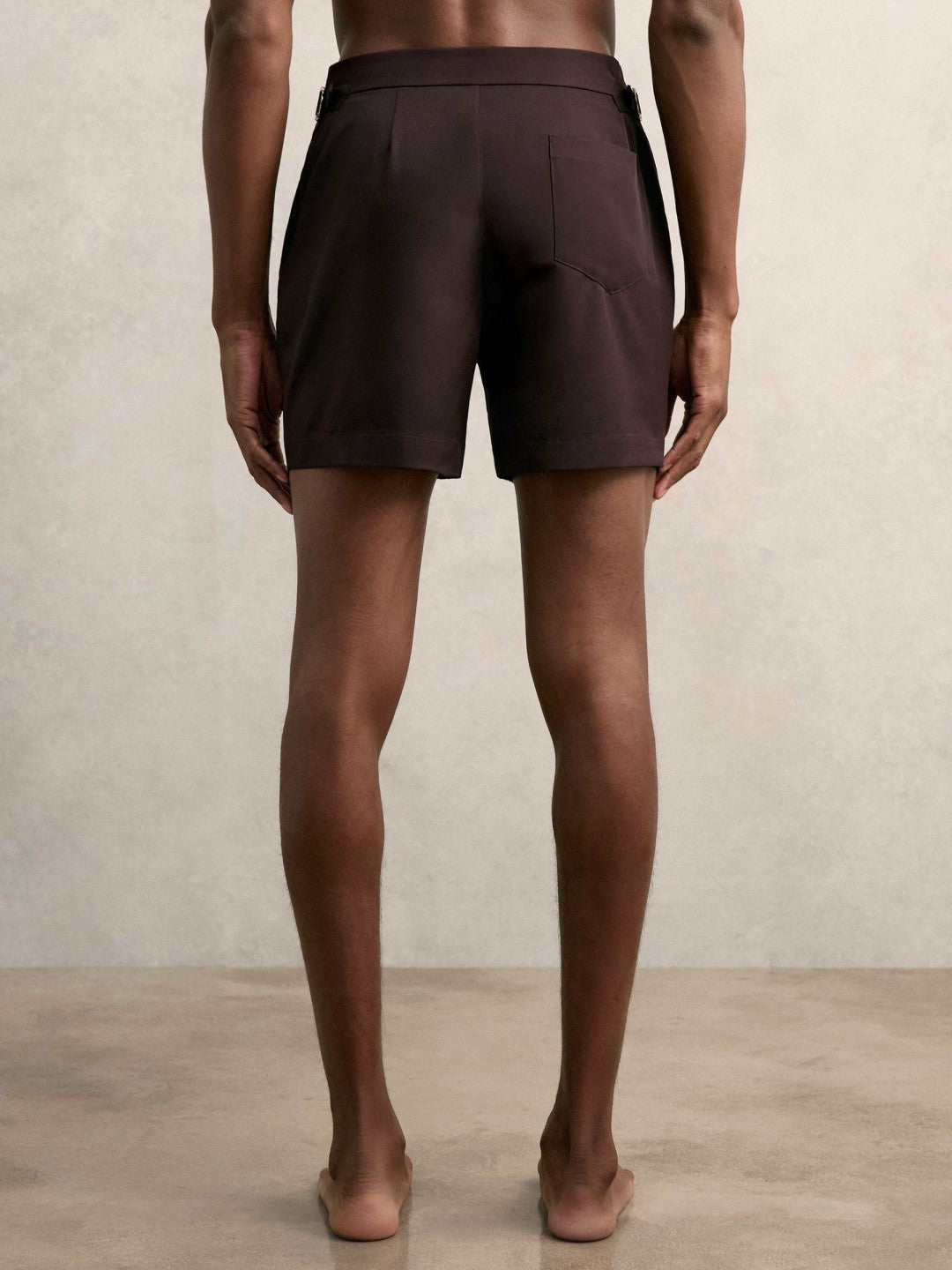 Reiss Side-Adjuster Swim Shorts in Chocolate Brown