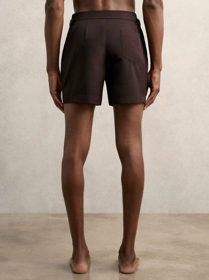 Reiss Side-Adjuster Swim Shorts in Chocolate Brown