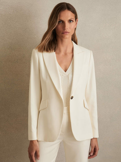 Reiss Single-Breasted Peak-Lapel Tailored Blazer in Cream