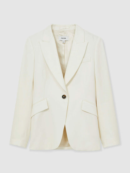 Reiss Single-Breasted Peak-Lapel Tailored Blazer in Cream