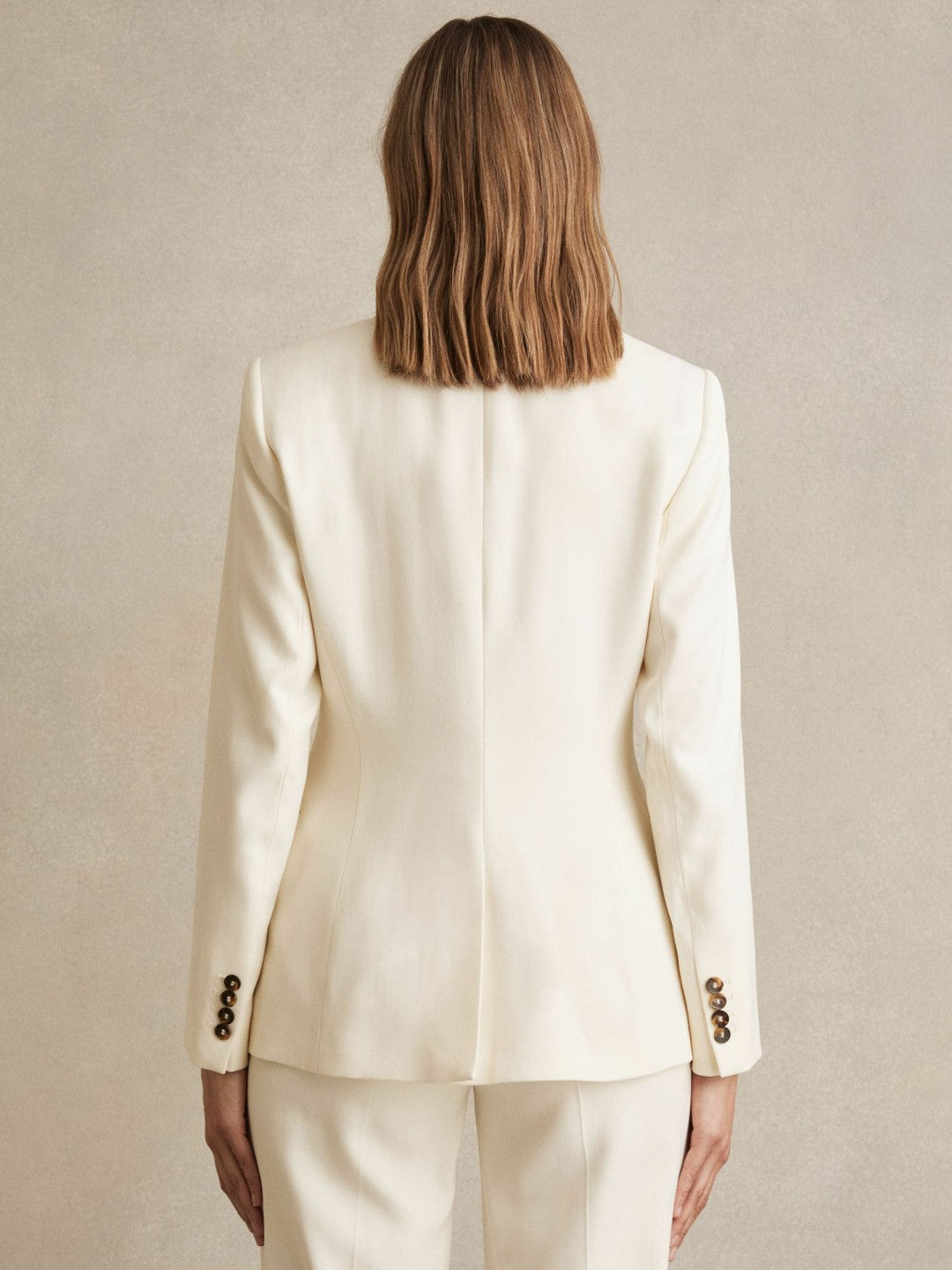 Reiss Single-Breasted Peak-Lapel Tailored Blazer in Cream