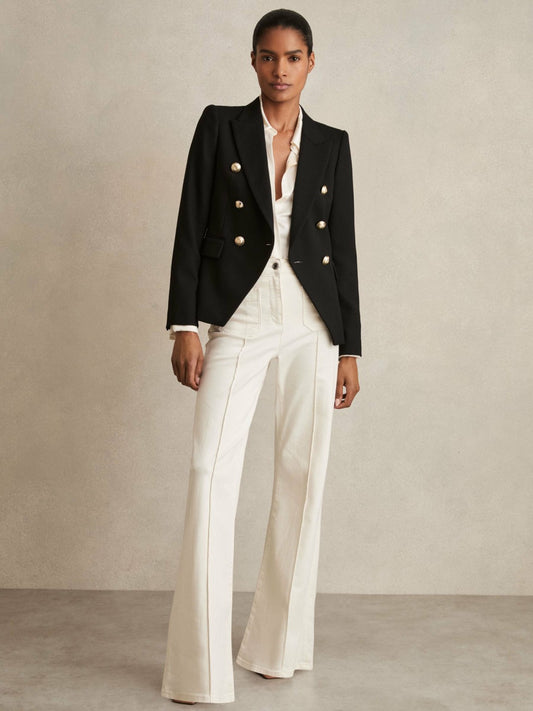 Reiss Petite Tailored Fit Textured Double Breasted Blazer in Black