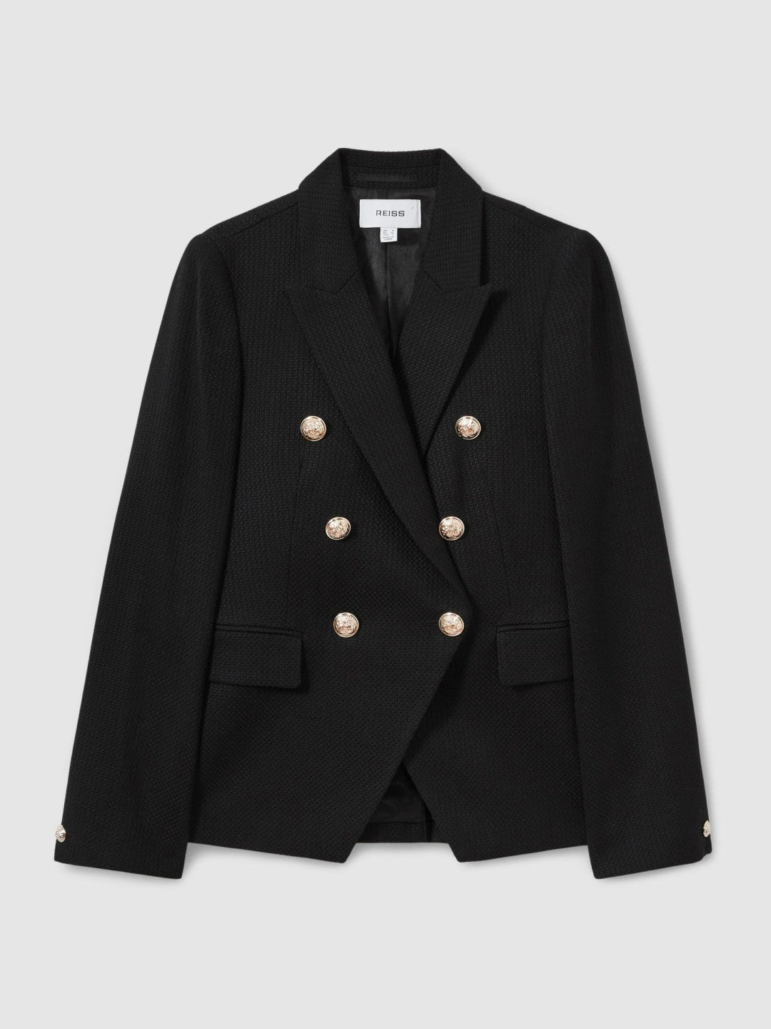 Reiss Petite Tailored Fit Textured Double Breasted Blazer in Black