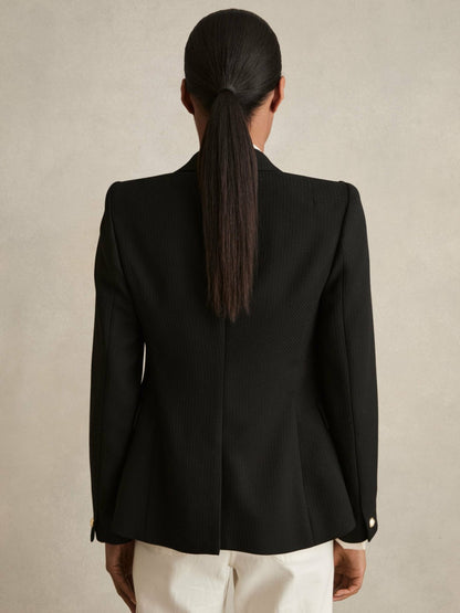 Reiss Petite Tailored Fit Textured Double Breasted Blazer in Black