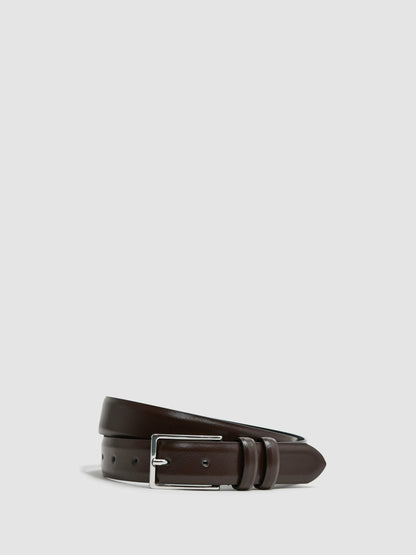 Reiss Smooth Leather Belt in Chocolate