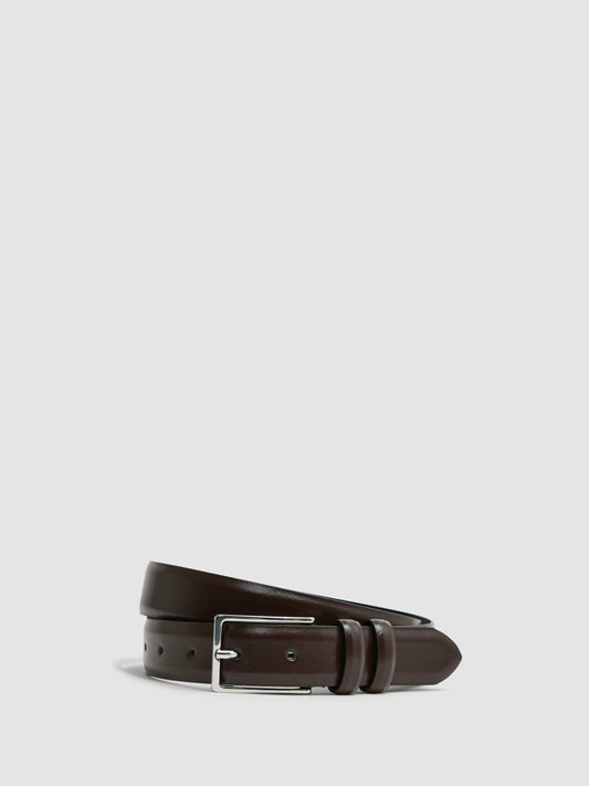 Reiss Smooth Leather Belt in Chocolate