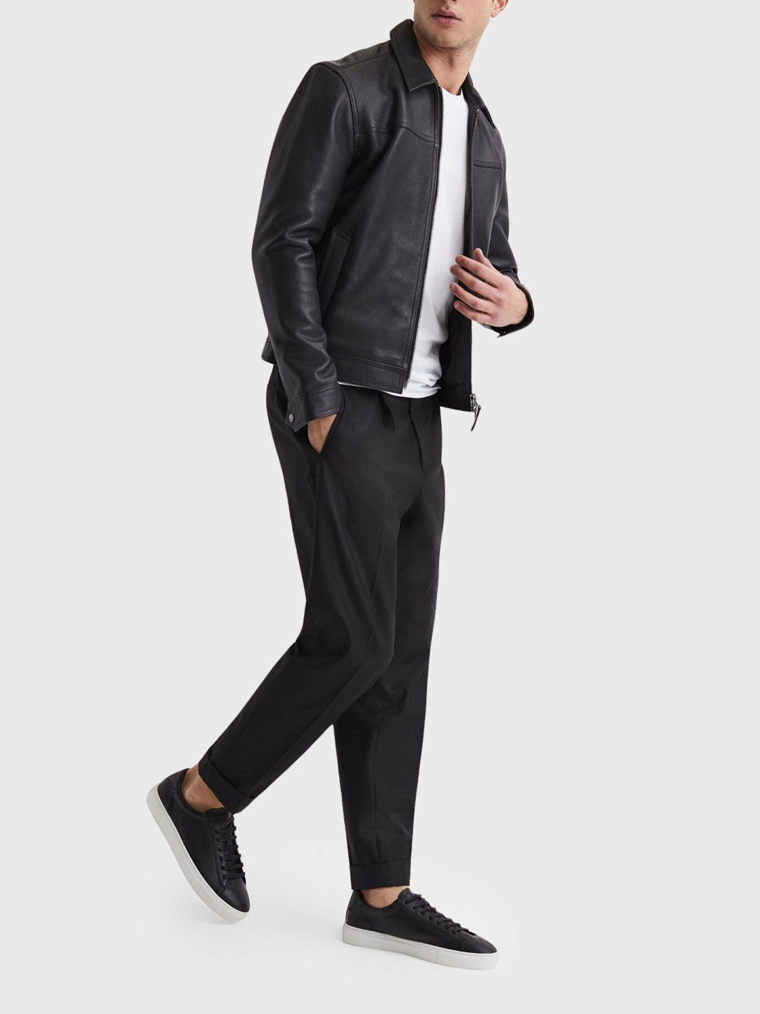 Reiss Leather Low-Top Trainers in Black