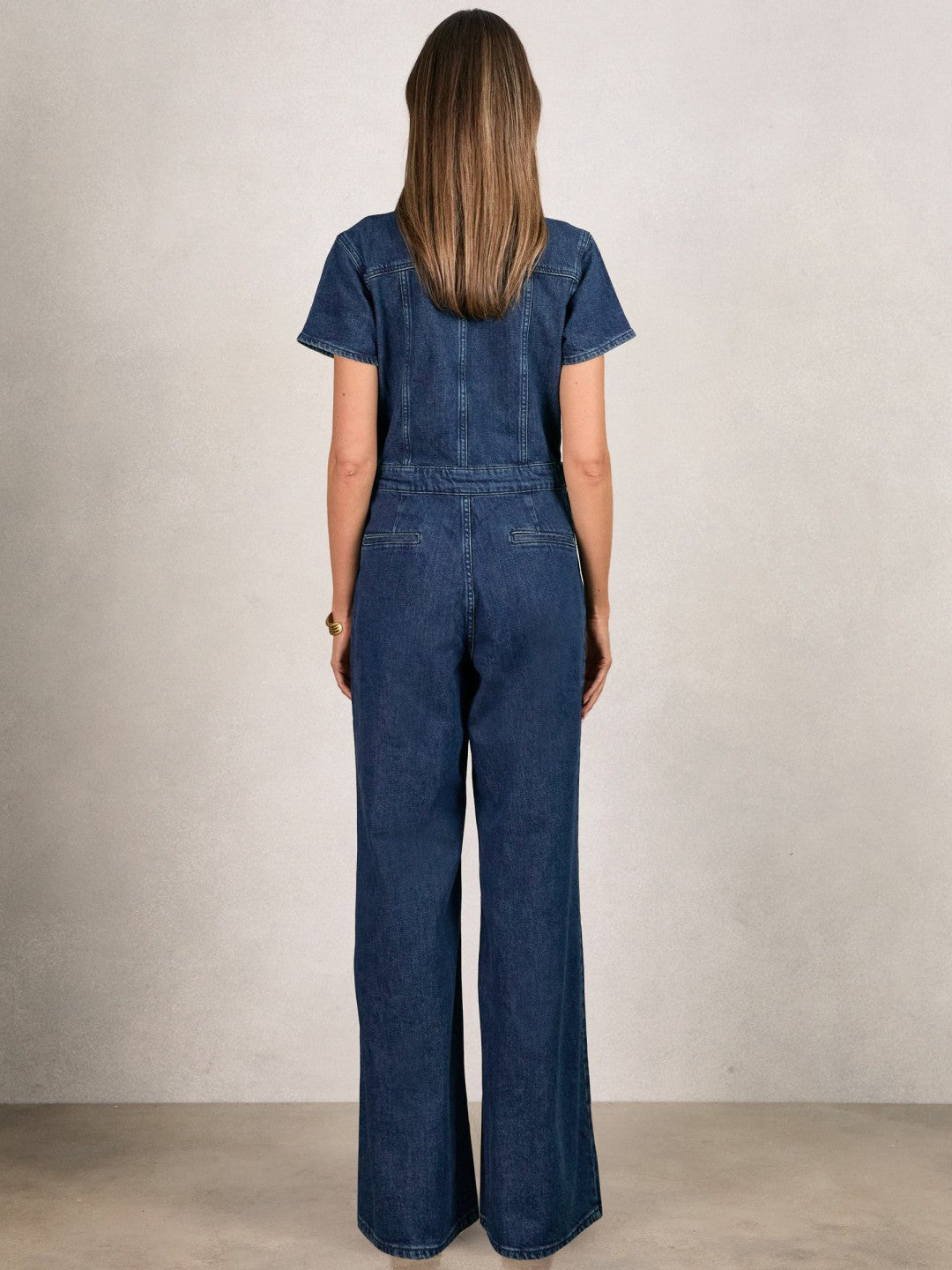 Reiss Good American Wide-Leg Denim Jumpsuit in Dark Indigo