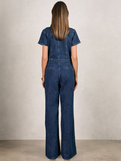 Reiss Good American Wide-Leg Denim Jumpsuit in Dark Indigo