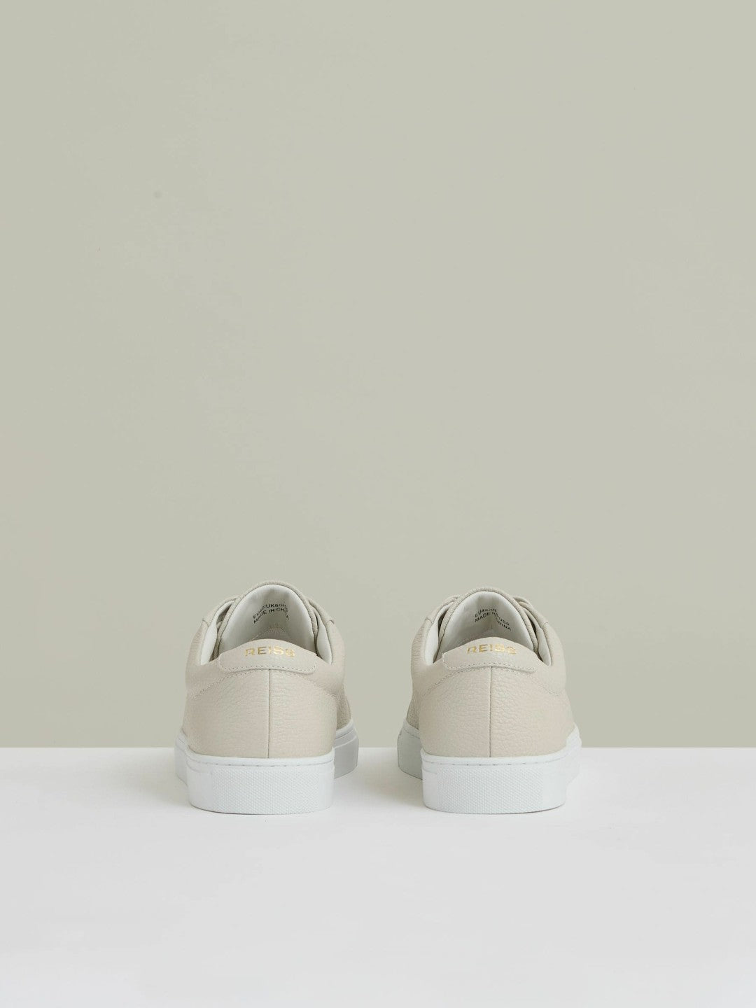 Reiss Tumbled-Leather Low-Top Trainers in Off White