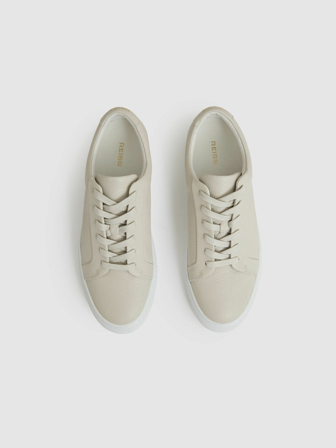 Reiss Tumbled-Leather Low-Top Trainers in Off White
