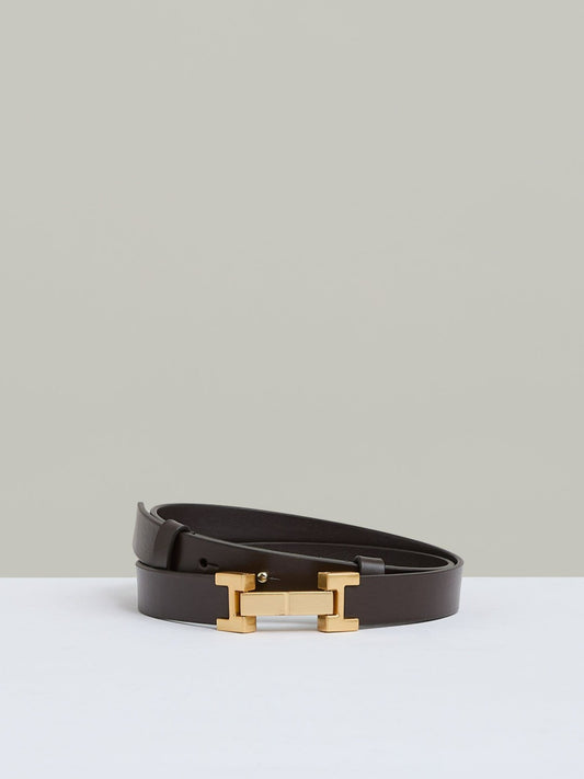 Reiss Leather Square Hinge Belt in Chocolate