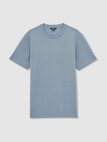 Reiss Interlock Jersey Crew Neck T-Shirt in Airforce Blue