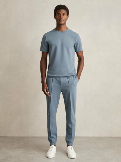 Reiss Interlock Jersey Crew Neck T-Shirt in Airforce Blue