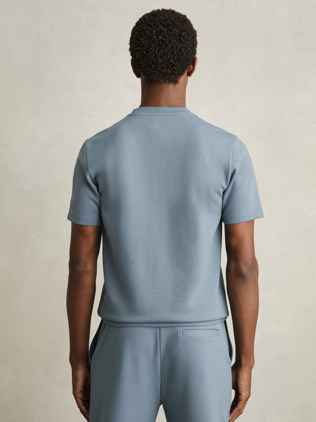 Reiss Interlock Jersey Crew Neck T-Shirt in Airforce Blue