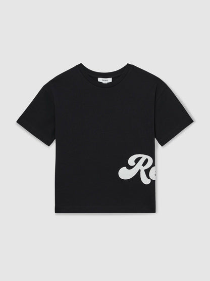 Reiss 9-12 yrs Cotton Script-Logo Oversized T-Shirt in Navy