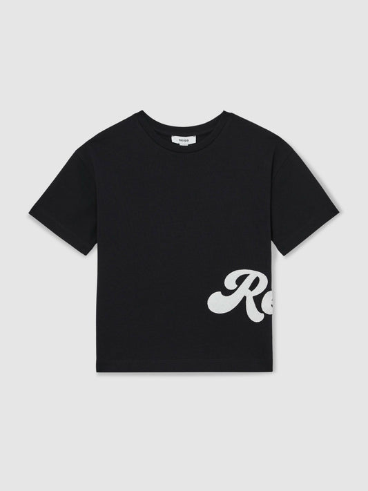Reiss 9-12 yrs Cotton Script-Logo Oversized T-Shirt in Navy