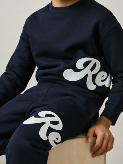 Reiss 13-14 yrs Cotton-Blend Logo Script Joggers in Navy