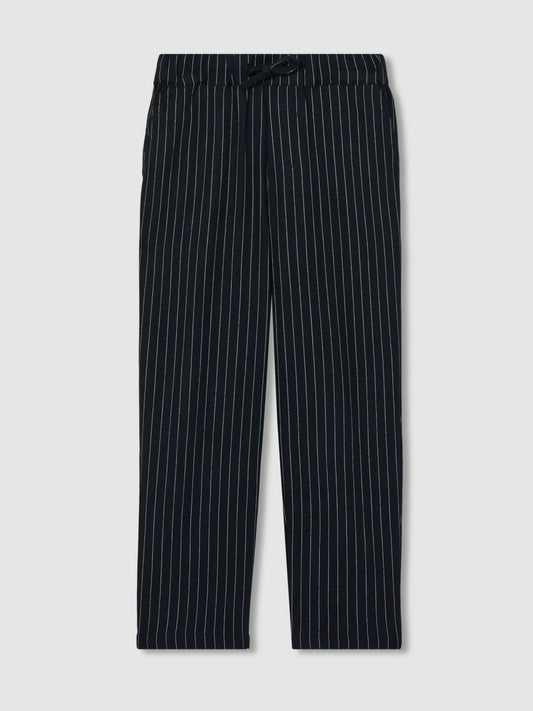 Reiss Linen-Blend Drawstring Trousers in Navy Stripe