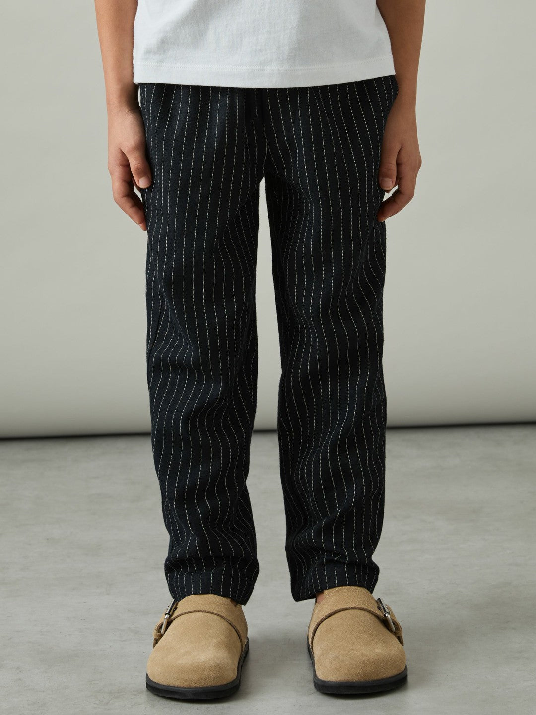 Reiss Linen-Blend Drawstring Trousers in Navy Stripe