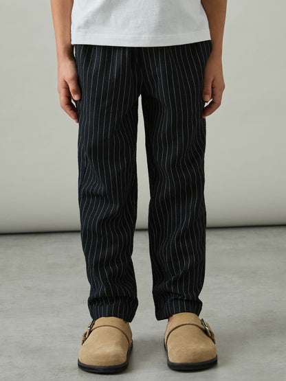 Reiss Linen-Blend Drawstring Trousers in Navy Stripe