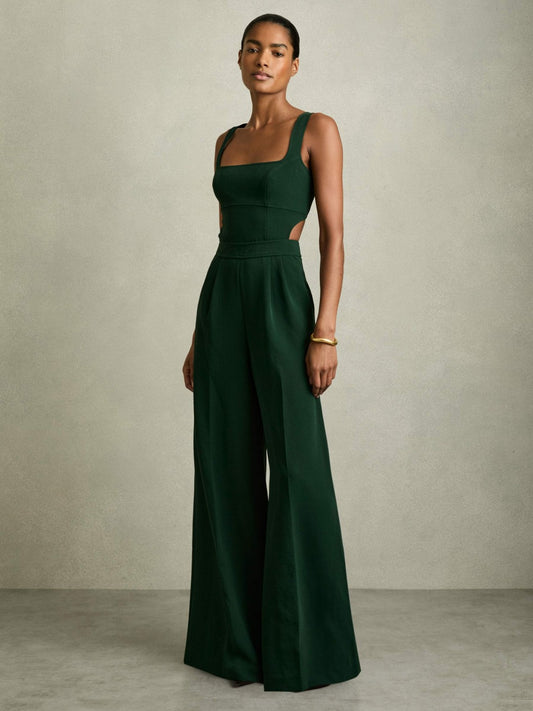 Reiss Wide-Leg Cut-Out Jumpsuit in Green