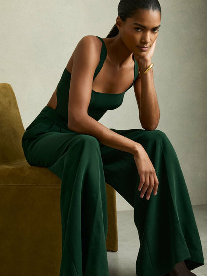 Reiss Wide-Leg Cut-Out Jumpsuit in Green