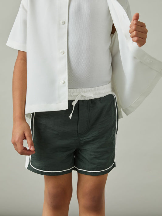 Reiss 9-13 yrs Colour-Block Piped Swim Shorts in Green/White