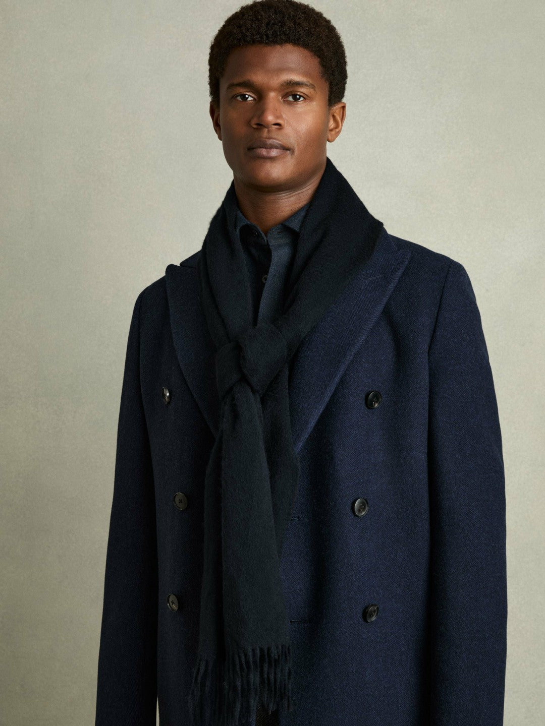 Reiss Wool and Cashmere Scarf in Navy
