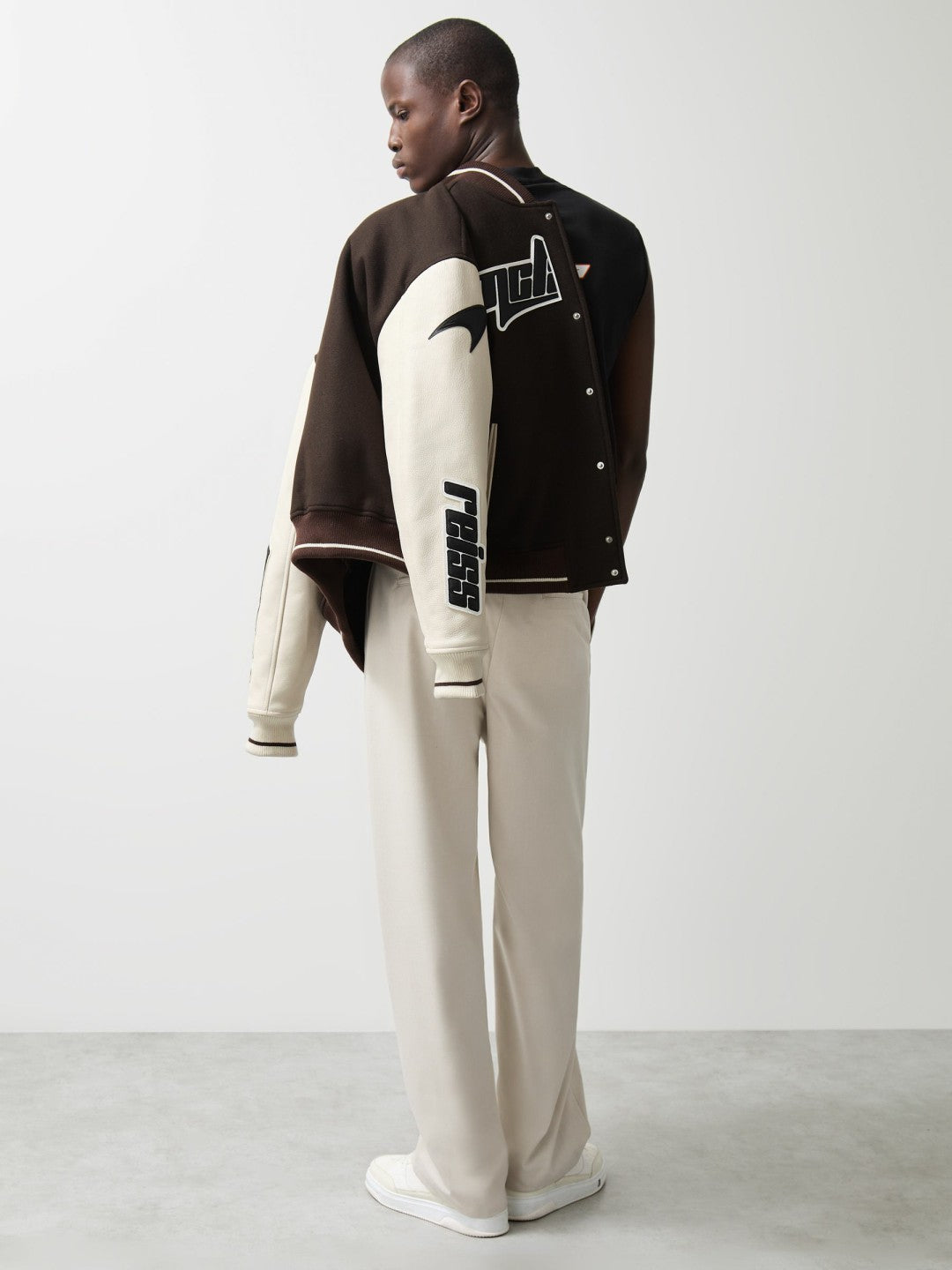Reiss McLaren F1 Team Bomber Jacket in Brown/Ivory/White