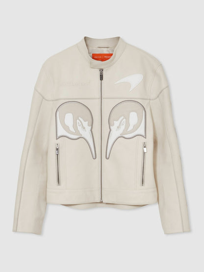 Reiss McLaren F1 Team Leather Biker Jacket in Off White
