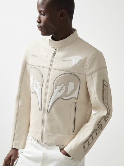 Reiss McLaren F1 Team Leather Biker Jacket in Off White