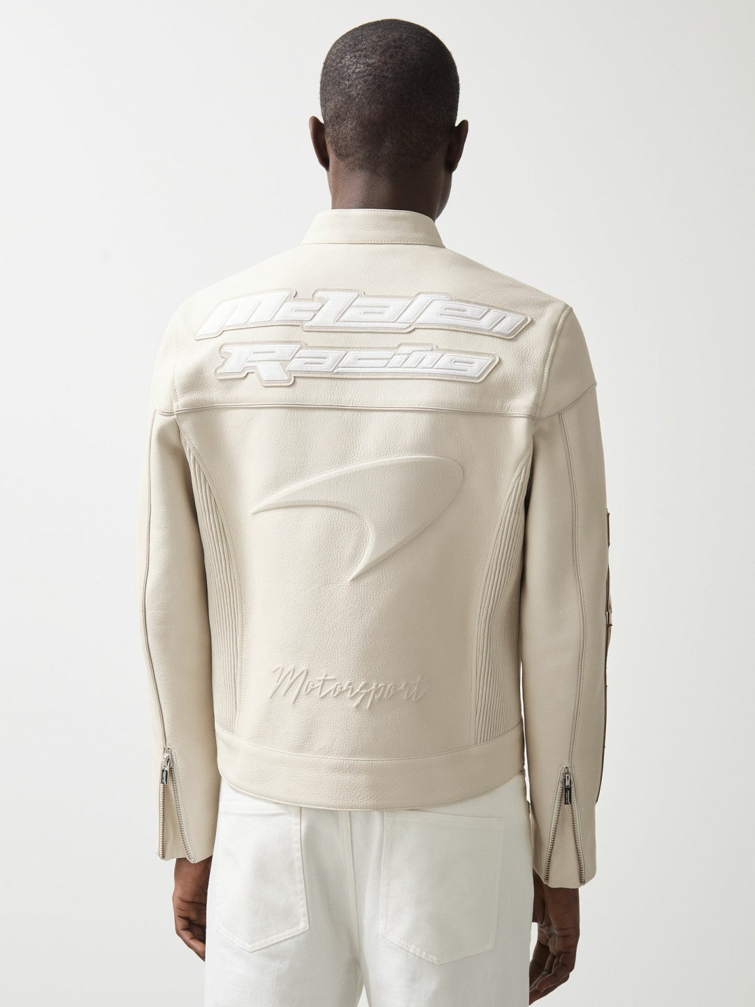 Reiss McLaren F1 Team Leather Biker Jacket in Off White