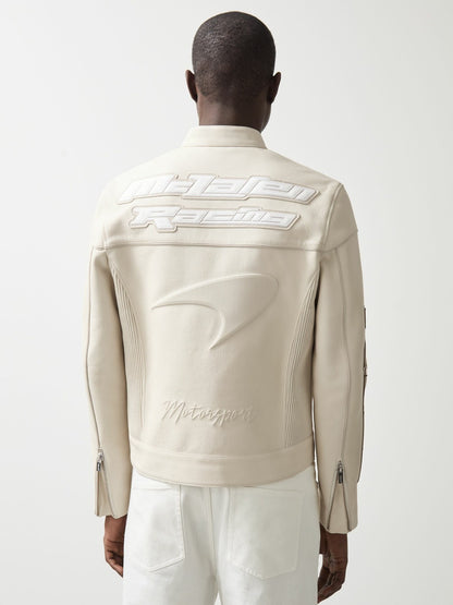 Reiss McLaren F1 Team Leather Biker Jacket in Off White
