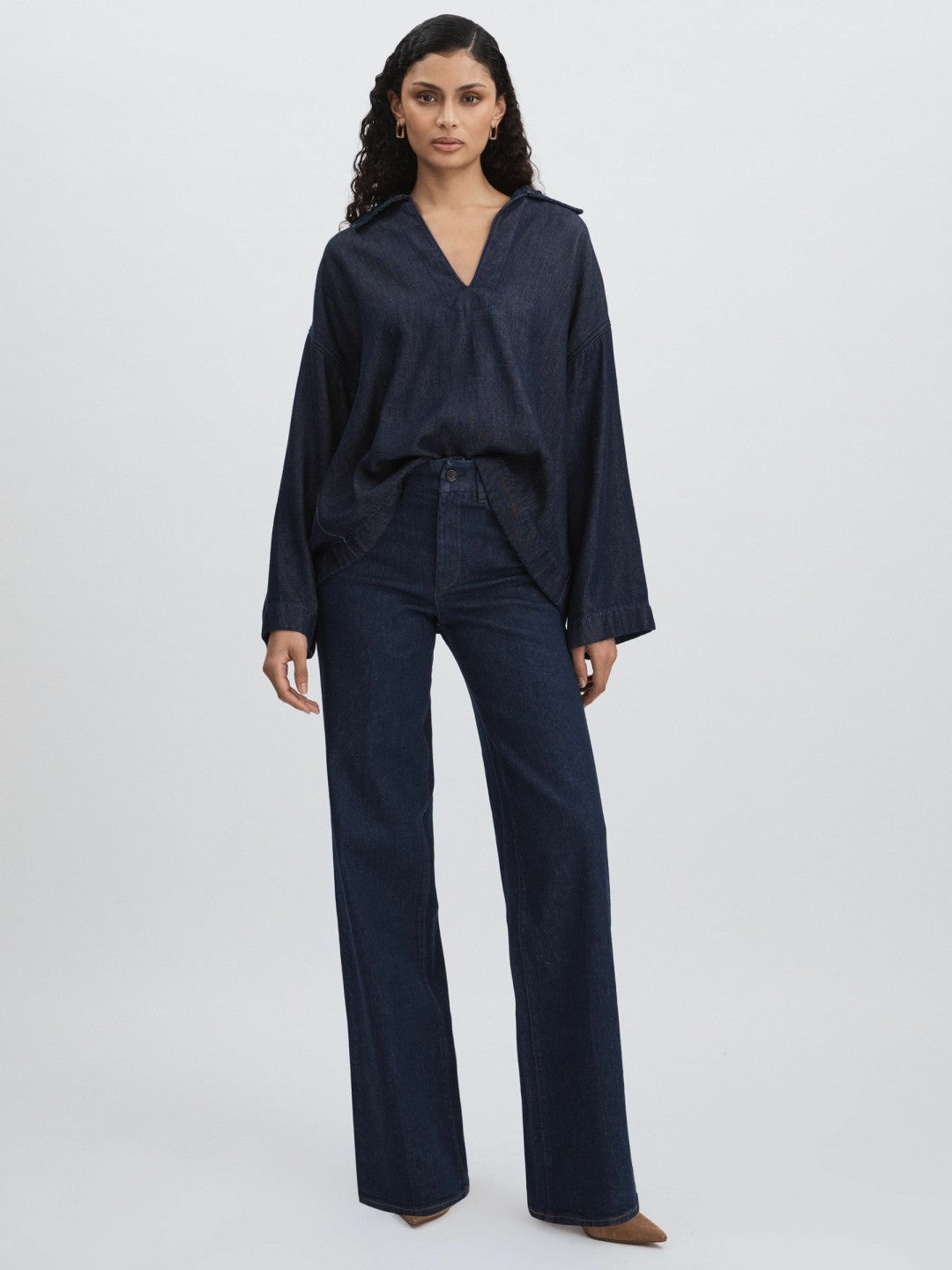 Reiss Paige High Rise Wide Leg Jeans in Edinburgh Dark Blue